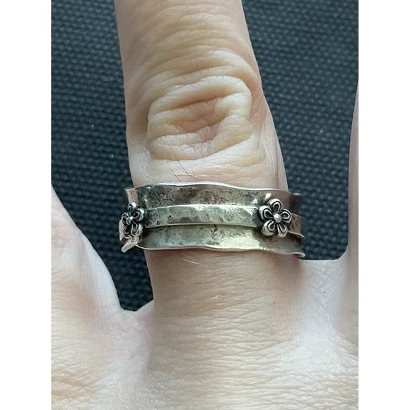 PZ Israel 925 Sterling Silver Spinner Ring Floral Size 9 Vintage Estate Jewelry - Picture 1 of 7